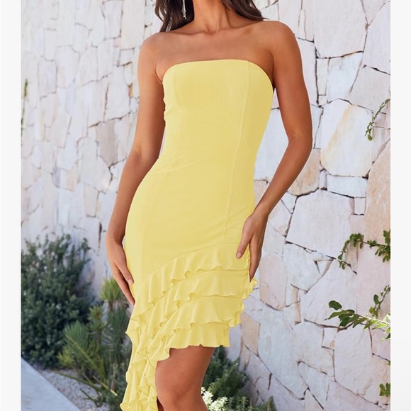 Elegant Yellow Strapless Dress NWT - Picture 3 of 5